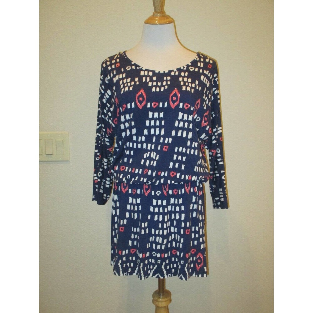 Tori Richard Navy and Pink Patterned Mini Dress